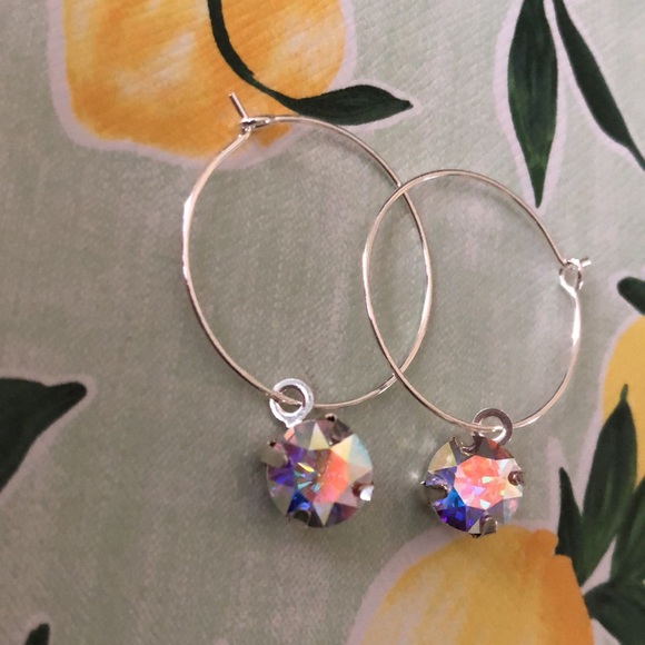 Aurora Borealis Crystal Hoop Earrings - Picture 4 of 9